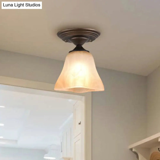 Amber Glass Bell Ceiling Light: Classic Semi-Flush Single Fixture For Living Room