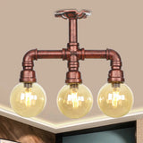 Amber Glass Copper Semi Flush Light Sphere Led Ceiling Fixture - Farmhouse Style / B