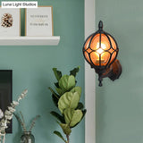 Amber Glass Industrial Wall Sconce Lamp - Globe Living Room Fixture In Black/Gold/Bronze 3 Sizes
