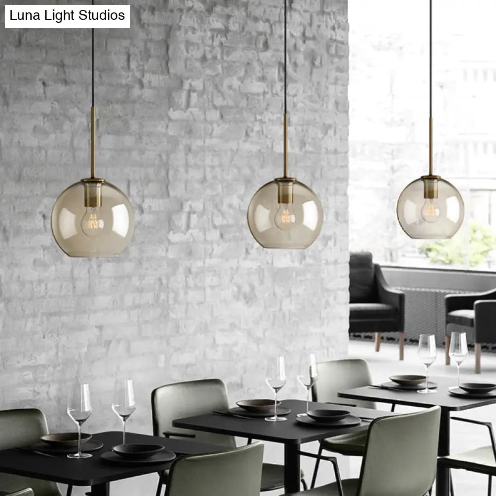 Amber Glass Pendant Light - Modern Brass Hanging Ceiling Fixture (8’/10’/12’ Wide)