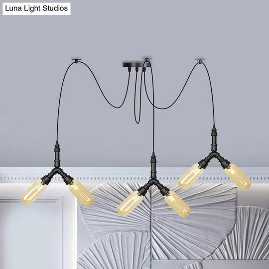 Industrial Amber Glass Swag Led Ceiling Lamp With Multiple Heads And Capsule Design In Black