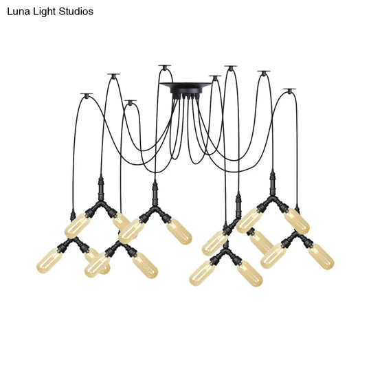 Amber Glass Swag Led Ceiling Lamp - Industrial Capsule Multi Hanging Light (4/6/12-Head) In Black