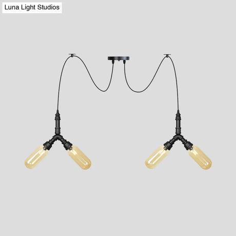 Amber Glass Swag Led Ceiling Lamp - Industrial Capsule Multi Hanging Light (4/6/12-Head) In Black