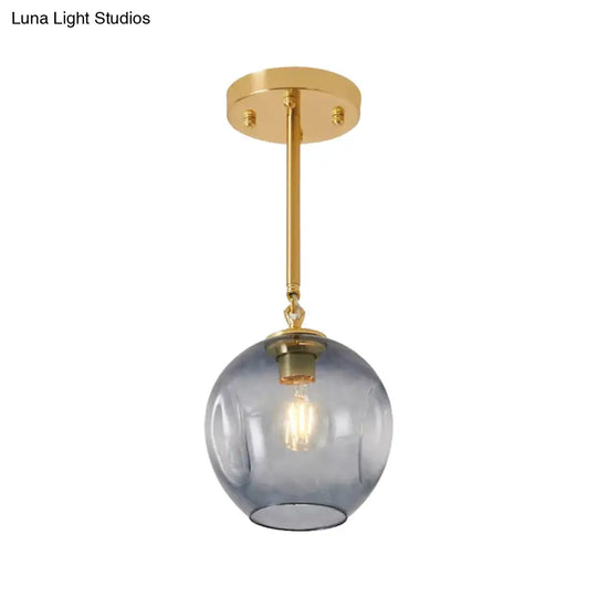 Amber/Smoke Gray Glass Semi Flush Light Fixture - Nordic Ceiling Mount For Hallway 1-Light