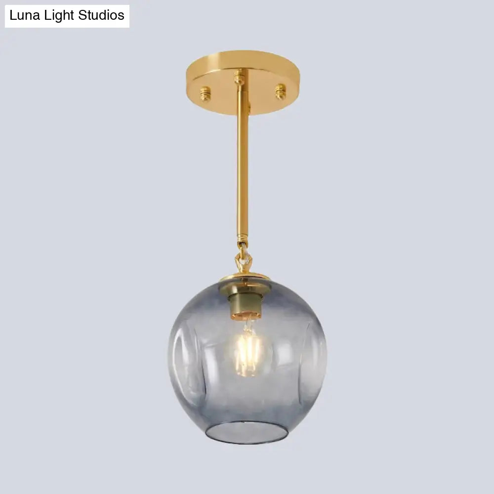 Amber/Smoke Gray Glass Semi Flush Light Fixture - Nordic Ceiling Mount For Hallway 1-Light