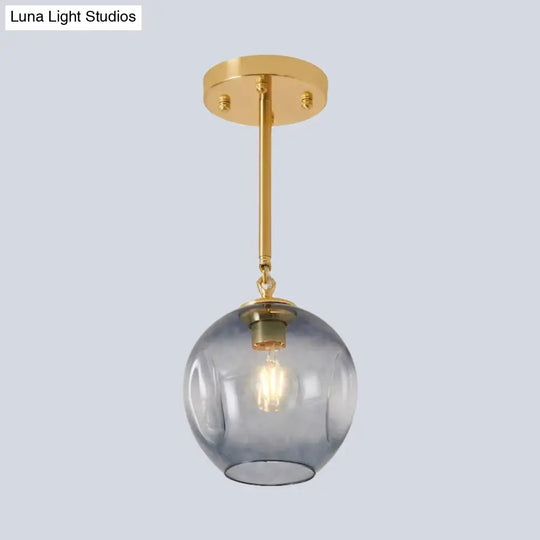 Amber/Smoke Gray Glass Semi Flush Light Fixture - Nordic Ceiling Mount For Hallway 1-Light