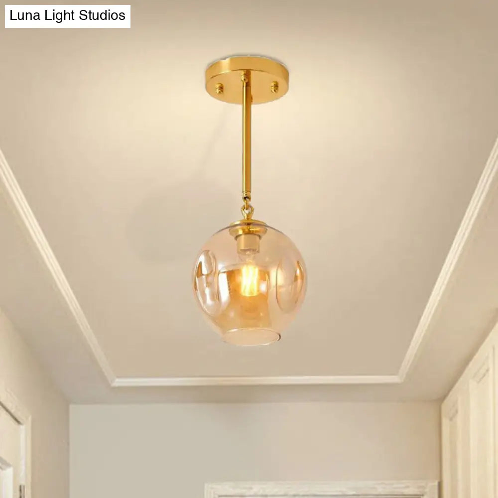 Amber/Smoke Gray Glass Semi Flush Light Fixture - Nordic Ceiling Mount For Hallway 1-Light Amber