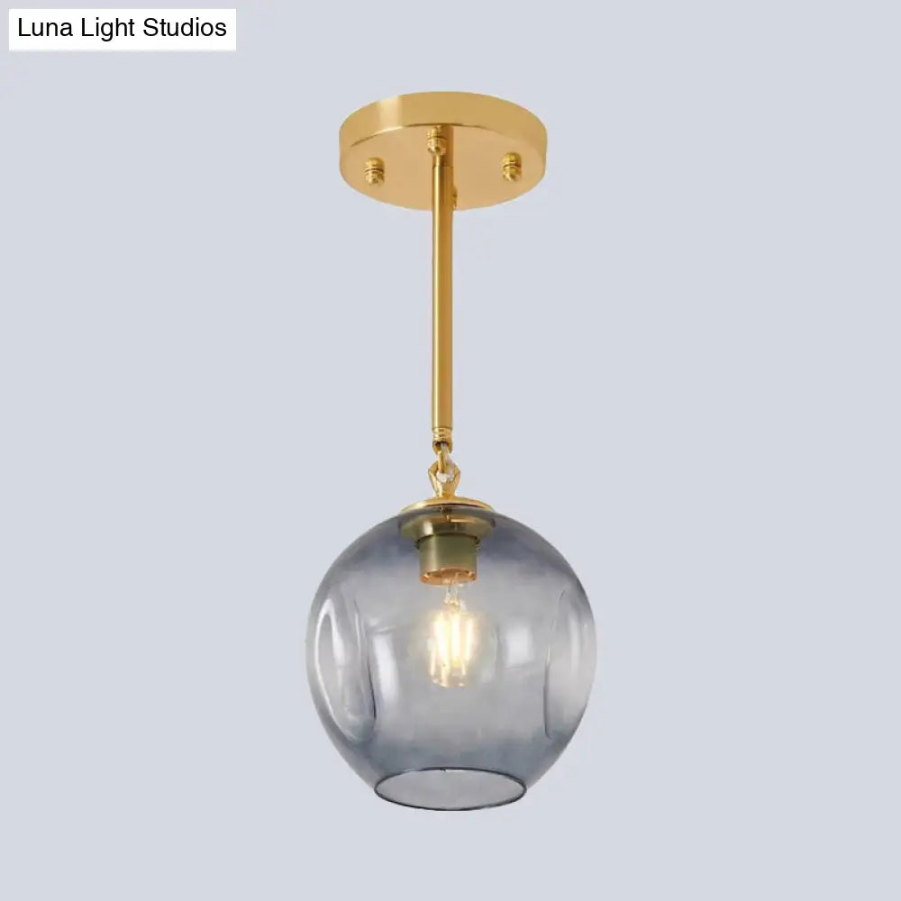 Amber/Smoke Gray Glass Semi Flush Light Fixture - Nordic Ceiling Mount For Hallway 1-Light