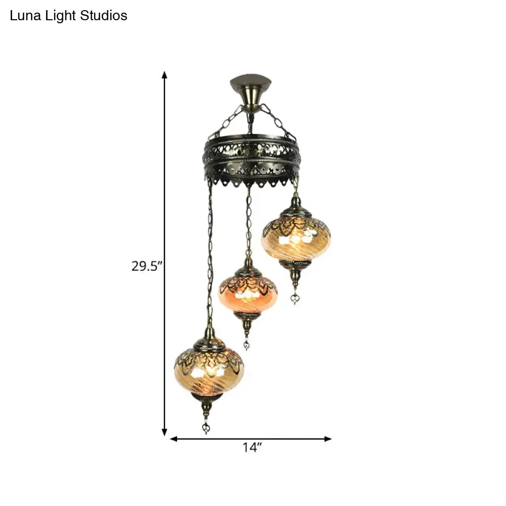 Amber Swirl Glass Pendant Light - Traditional Bronze Oval Chandelier For Living Room