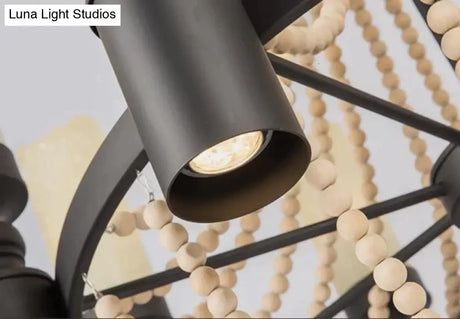 American Country Loft Vintage Big Wooden Beads Hang Pendant Lamp E27 E14 Led Lights Modern For