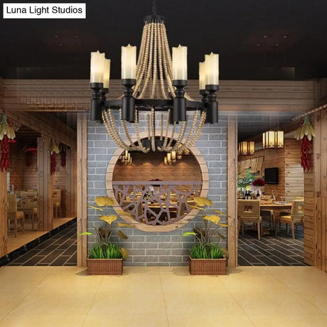 American Country Loft Vintage Big Wooden Beads Hang Pendant Lamp E27 E14 Led Lights Modern For