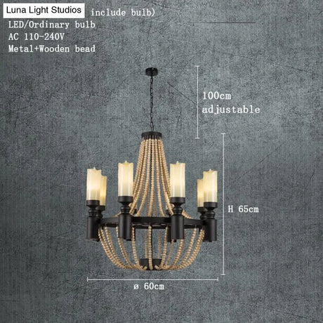 American Country Loft Vintage Big Wooden Beads Hang Pendant Lamp E27 E14 Led Lights Modern For