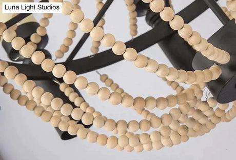 American Country Loft Vintage Big Wooden Beads Hang Pendant Lamp E27 E14 Led Lights Modern For
