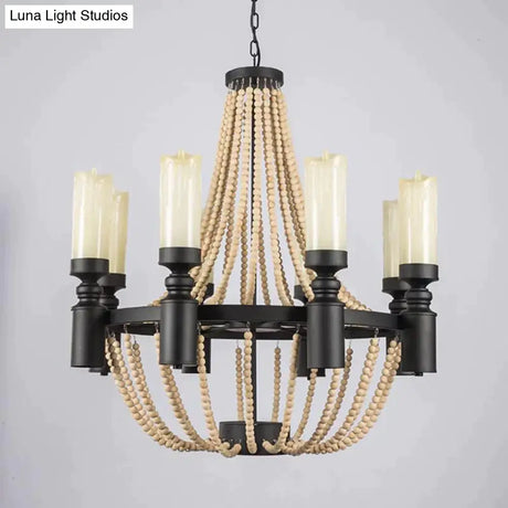 American Country Loft Vintage Big Wooden Beads Hang Pendant Lamp E27 E14 Led Lights Modern For