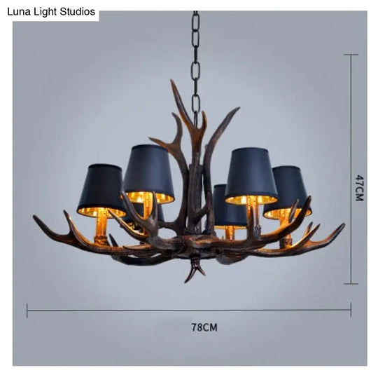 American Country Retro Style Antler 2 Tier Chandelier Lamp 6 Lights-Lampshade / Brushed Gold Black