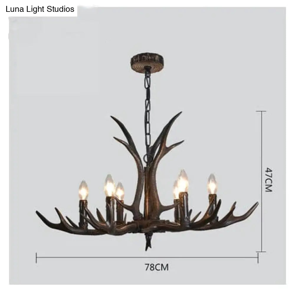 American Country Retro Style Antler 2 Tier Chandelier Lamp 6 Lights / Brushed Gold Black