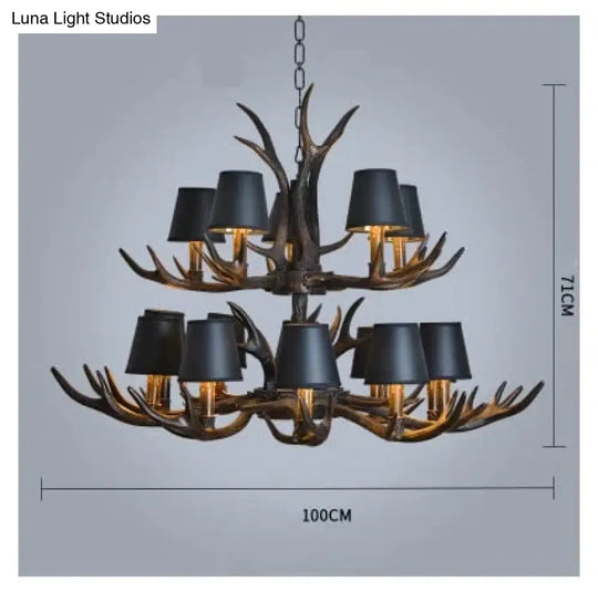 American Country Retro Style Antler 2 Tier Chandelier Lamp