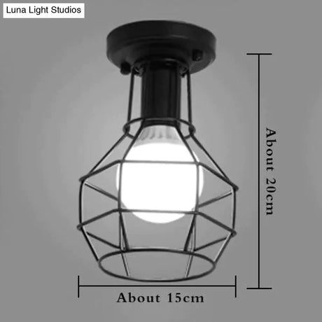 American Vintage Loft Led Ceiling Light Lamp Iron Cage Pyramid Corridor Entrance Balcony Bar Counter