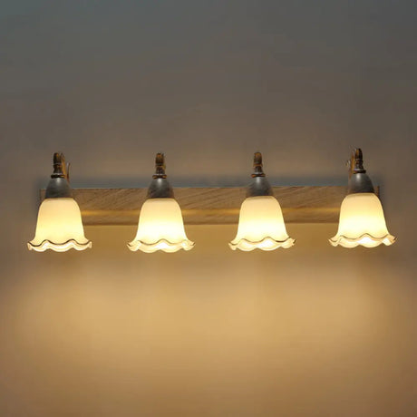 American Waterproof Bathroom Light Fixture With White Glass Shade - 2 Lights 4 / White-Gold