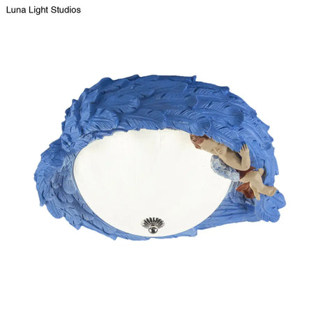 Angel Child Resin Wing Flush Mount Ceiling Lamp - Perfect For Romantic Bedroom Lighting