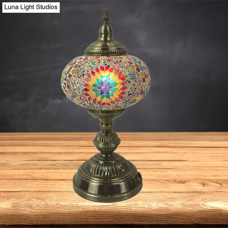 Angela - Vintage 1 Head Bedroom Table Lamp Bronze Task Lighting With Spherical Red/Blue/Multi-Color