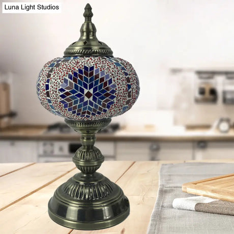 Angela - Vintage 1 Head Bedroom Table Lamp Bronze Task Lighting With Spherical Red/Blue/Multi-Color