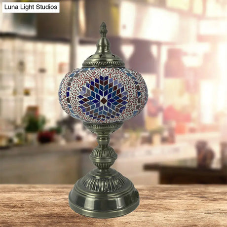 Angela - Vintage 1 Head Bedroom Table Lamp Bronze Task Lighting With Spherical Red/Blue/Multi-Color
