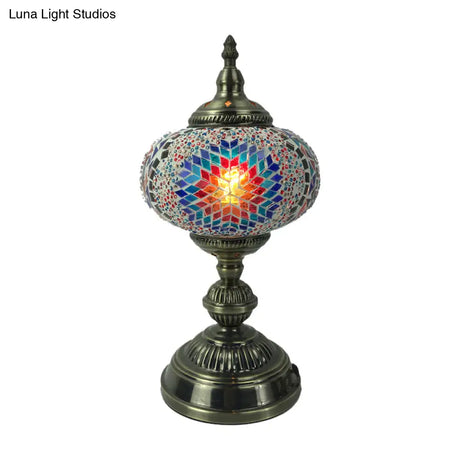 Angela - Vintage 1 Head Bedroom Table Lamp Bronze Task Lighting With Spherical Red/Blue/Multi-Color