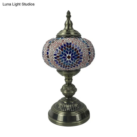 Angela - Vintage 1 Head Bedroom Table Lamp Bronze Task Lighting With Spherical Red/Blue/Multi-Color