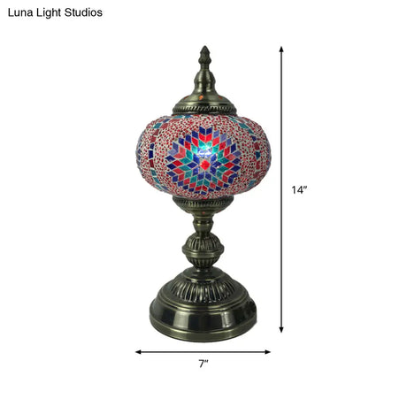 Angela - Vintage 1 Head Bedroom Table Lamp Bronze Task Lighting With Spherical Red/Blue/Multi-Color