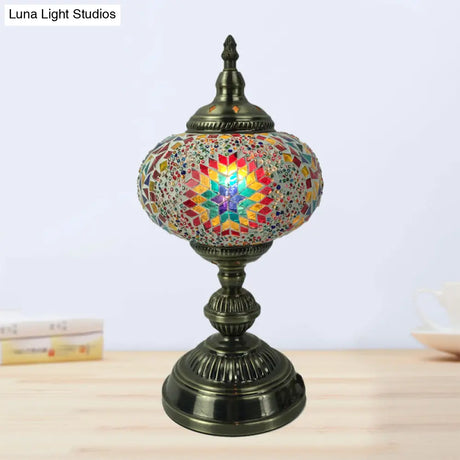 Angela - Vintage 1 Head Bedroom Table Lamp Bronze Task Lighting With Spherical Red/Blue/Multi-Color