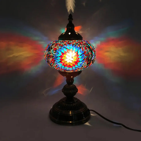 Angela - Vintage 1 Head Bedroom Table Lamp Bronze Task Lighting With Spherical Red/Blue/Multi-Color