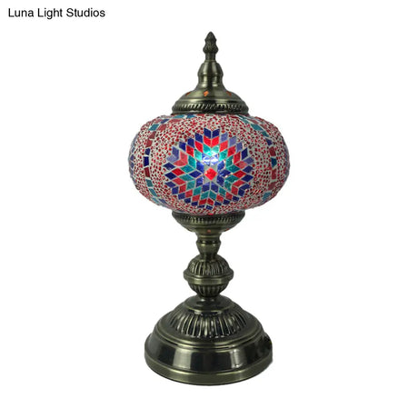 Angela - Vintage 1 Head Bedroom Table Lamp Bronze Task Lighting With Spherical Red/Blue/Multi-Color