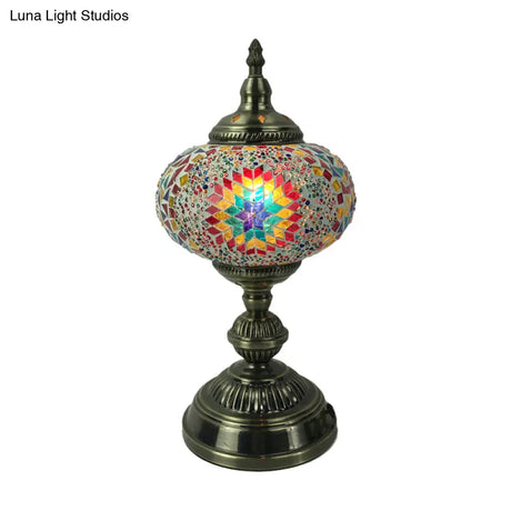 Angela - Vintage 1 Head Bedroom Table Lamp Bronze Task Lighting With Spherical Red/Blue/Multi-Color