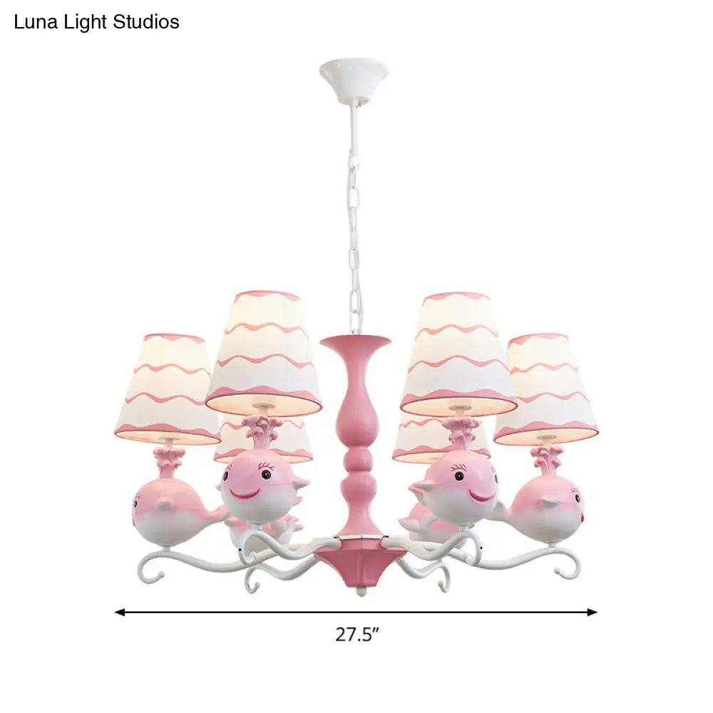 Animal Fabric Hanging Chandelier: Designer Tapered Shade Ceiling Lamp With 6 Lights For Bedroom