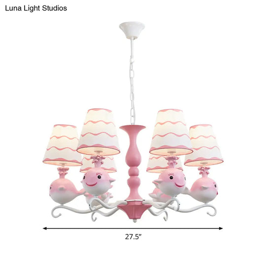 Animal Fabric Hanging Chandelier: Designer Tapered Shade Ceiling Lamp With 6 Lights For Bedroom