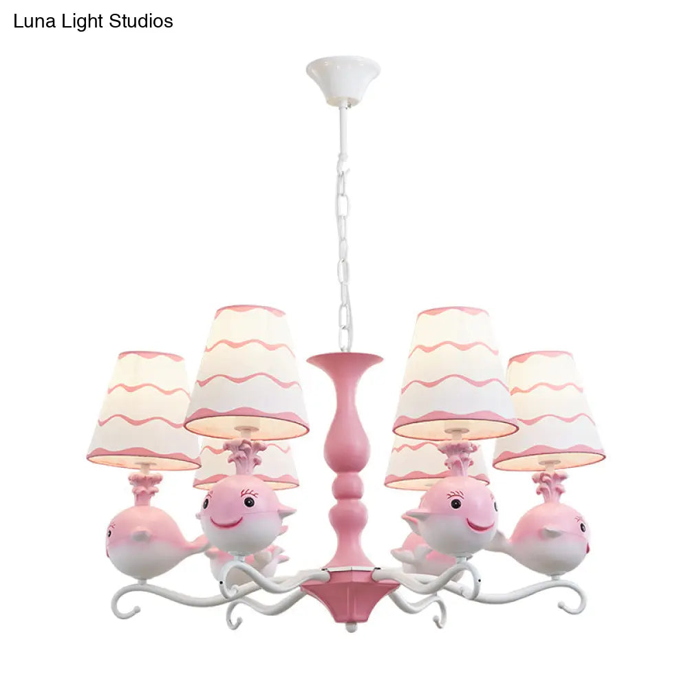 Animal Fabric Hanging Chandelier: Designer Tapered Shade Ceiling Lamp With 6 Lights For Bedroom
