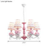 Animal Fabric Hanging Chandelier: Designer Tapered Shade Ceiling Lamp With 6 Lights For Bedroom