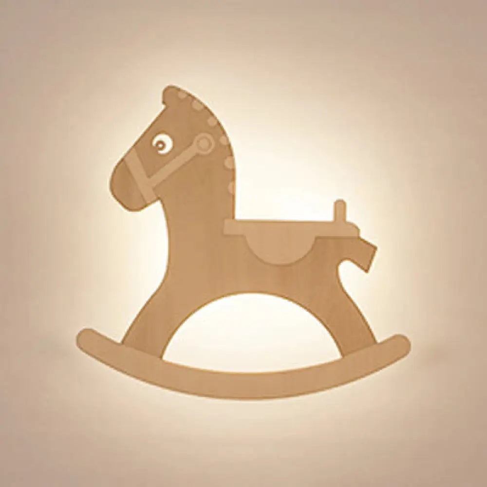 Animal Led Wall Sconce For Kids Rooms And Corridors In Beige Wood Finish / G