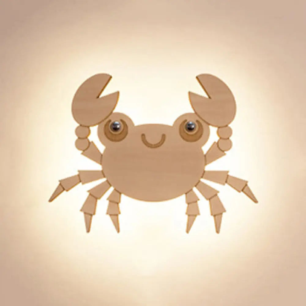 Animal Led Wall Sconce For Kids Rooms And Corridors In Beige Wood Finish / H