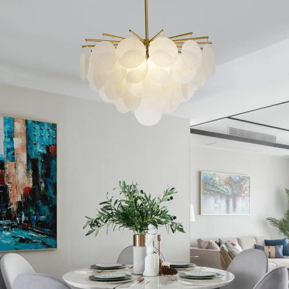 Aniya - Modern Brass-White Tiered Discs Suspension Chandelier For Dining Room Ceiling