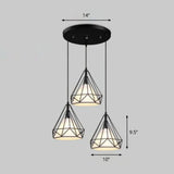 Antique 3-Head Fabric Conical Hanging Light: Stylish Dining Room Pendant With Diamond Cage White /