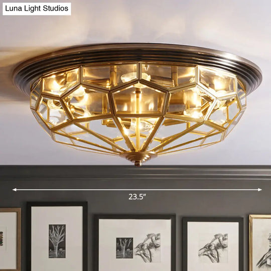 Antique Black & Brass Bedroom Flushmount Light With Clear Glass / 23.5