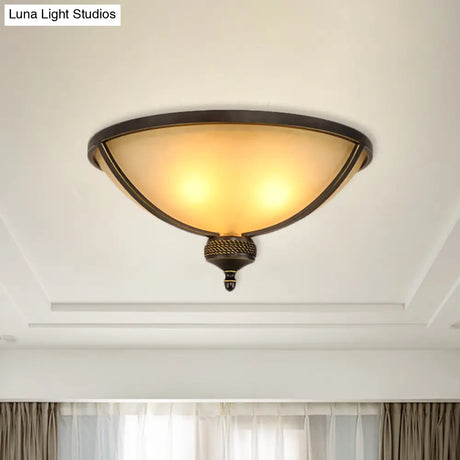 Antique Black Flush Mount Ceiling Light With Frosted Glass For Bedroom