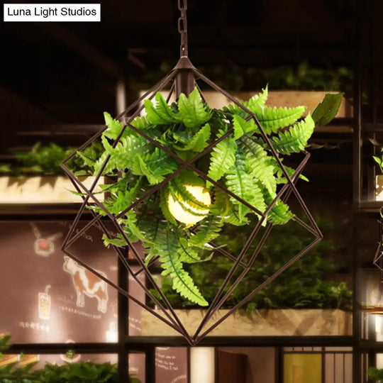 Antique Black Geometric Pendant Lamp With Plant And Led Down Lighting - 16.5’/19.5’ W