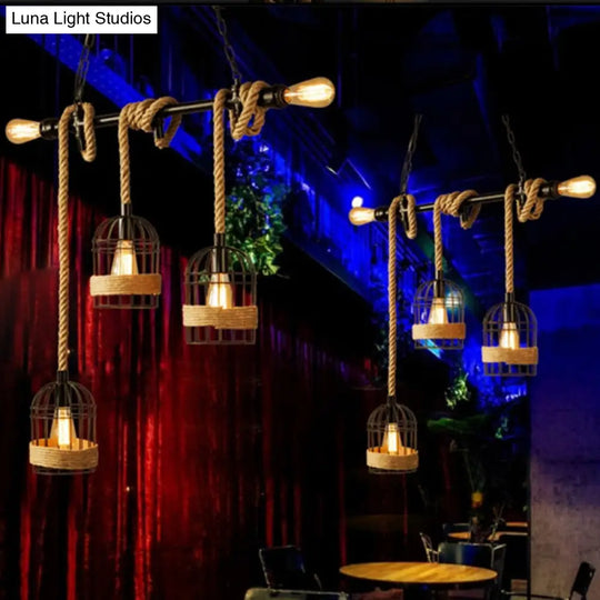 Antique Black Iron Pendant Light With Dangling Rope - Ideal For Restaurants And Hanging In Birdcages