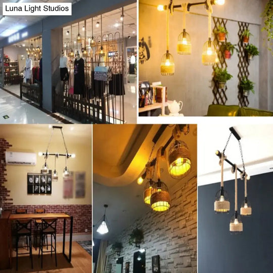 Antique Black Iron Pendant Light With Dangling Rope - Ideal For Restaurants And Hanging In Birdcages