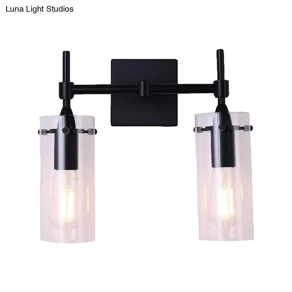 Antique Black Wall Lamp With 2 Clear Glass Tube Lights For Kitchen And Bathroom