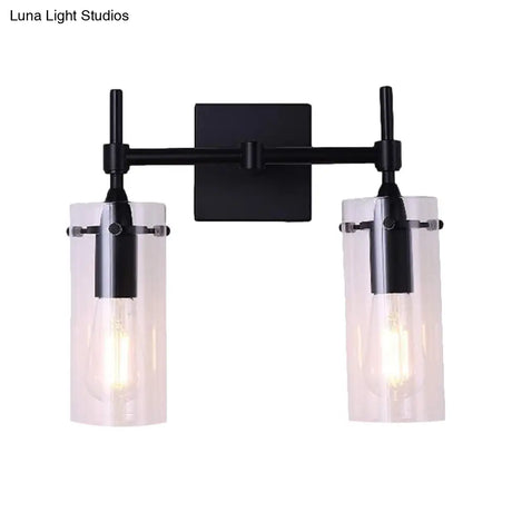 Antique Black Wall Lamp With 2 Clear Glass Tube Lights For Kitchen And Bathroom