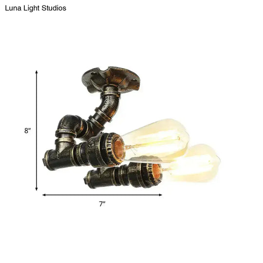 Antique Brass/Aged Silver/Antique Bronze Semi Flush Industrial Ceiling Light With 2 Tubing Indoor